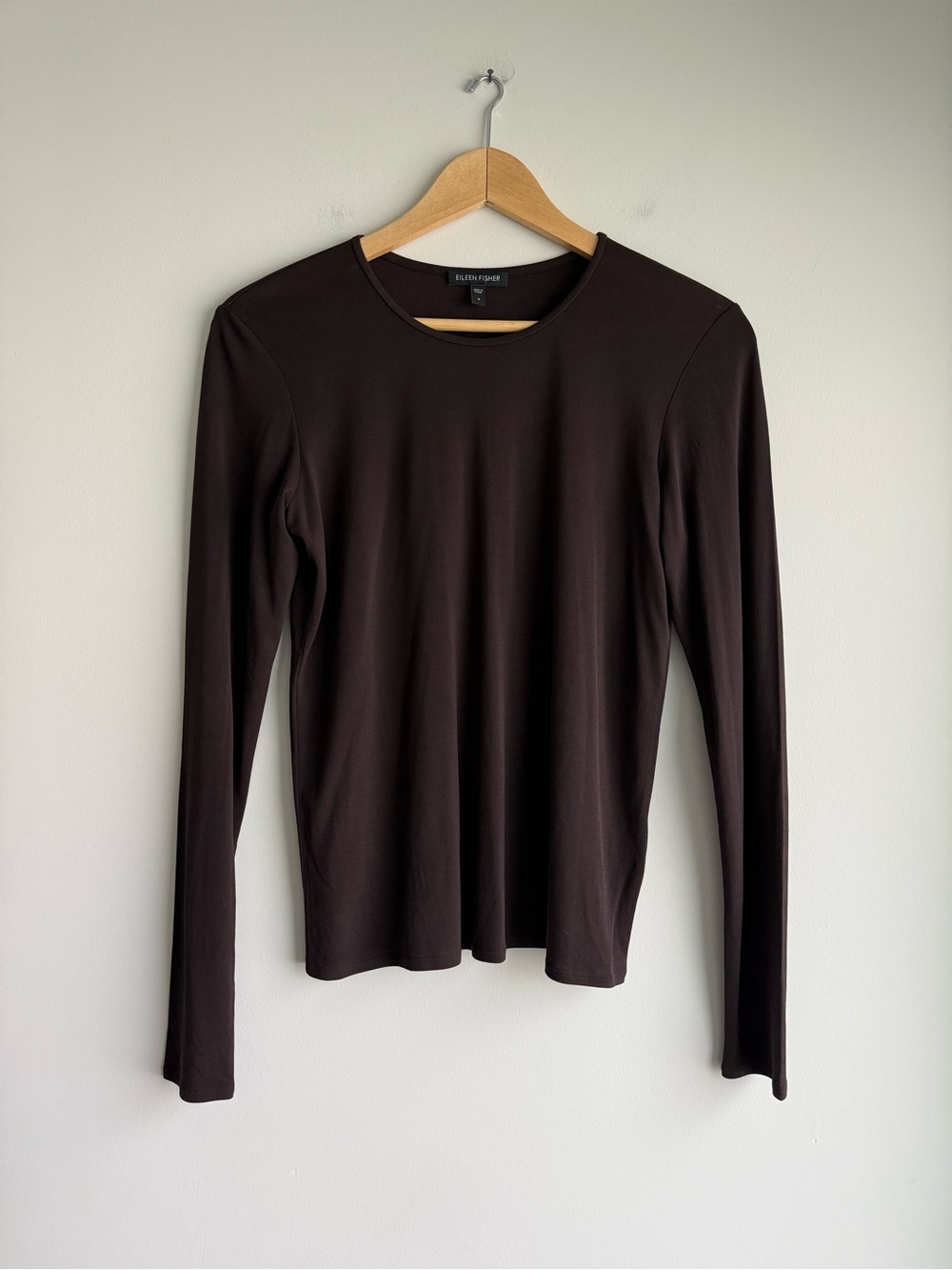 Eileen Fisher 100% Silk Brown Long Sleeve Top Size S